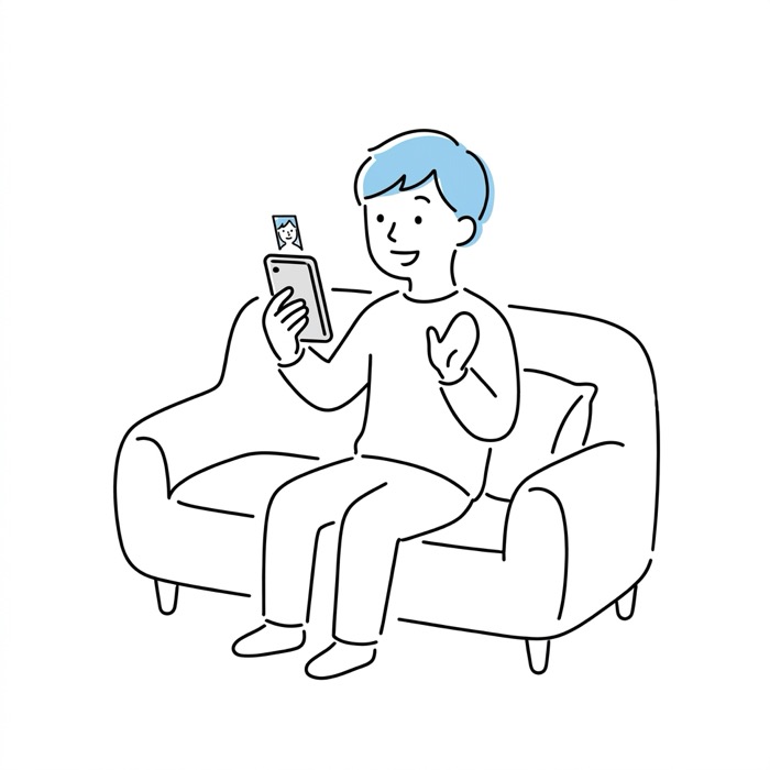 ソファでスマホから相談する男性