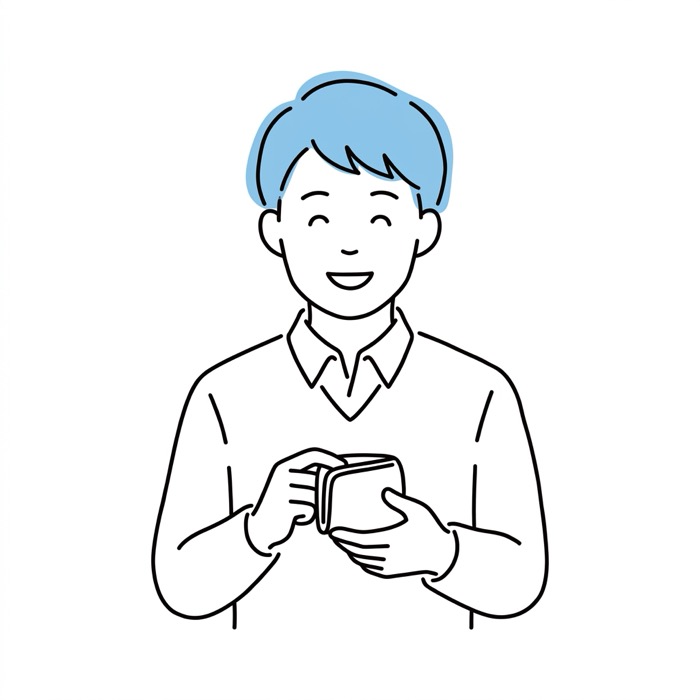 財布を手にほっとする男性
