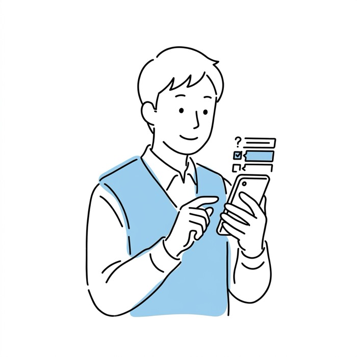 スマホで質問に答える男性