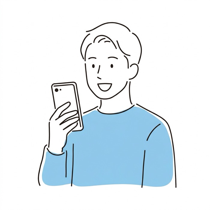 スマホでビデオ通話する男性