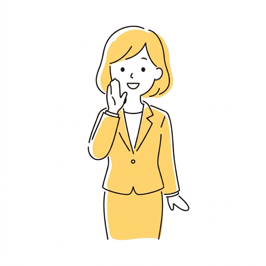 口元に手を添えて呼びかける相談員